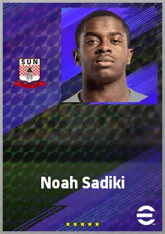 Noah Sadiki eFootball 2026 player card, 73 OVR CMF