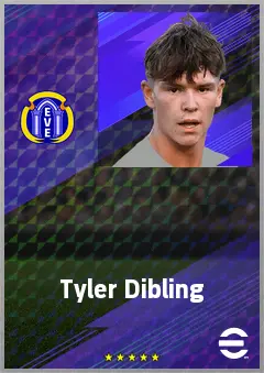 Tyler Dibling eFootball 2026 player card, 72 OVR RWF