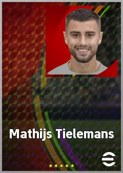 Mathijs Tielemans eFootball 2026 player card, 69 OVR CMF