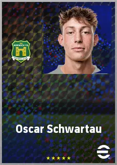 Oscar Schwartau eFootball 2026 player card, 70 OVR RWF