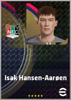 Isak Hansen-Aarøen eFootball 2026 player card, 65 OVR AMF