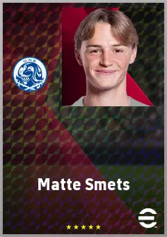 Matte Smets eFootball 2026 player card, 72 OVR CB