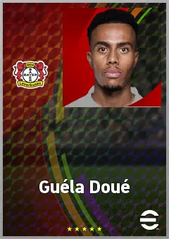 Guéla Doué eFootball 2026 player card, 74 OVR RB