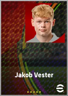Jakob Vester eFootball 2026 player card, 65 OVR CMF