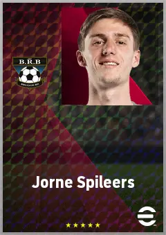 Jorne Spileers eFootball 2026 player card, 71 OVR CB