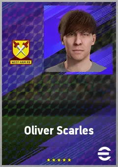 Oliver Scarles eFootball 2026 player card, 70 OVR LB