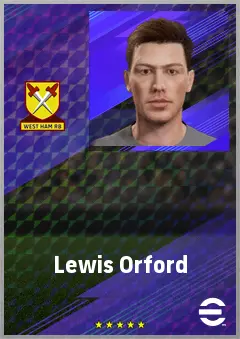 Lewis Orford eFootball 2026 player card, 67 OVR CMF