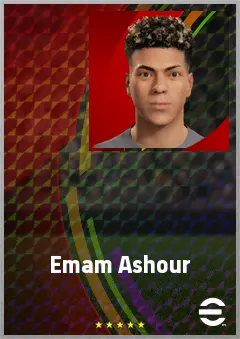 Emam Ashour eFootball 2026 player card, 73 OVR CMF