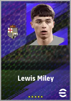 Lewis Miley eFootball 2026 player card, 72 OVR CMF