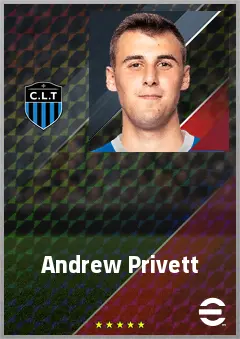 Andrew Privett eFootball 2026 player card, 70 OVR CB