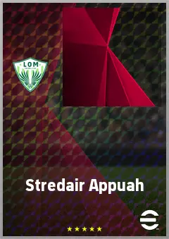 Stredair Appuah eFootball 2026 player card, 65 OVR LWF