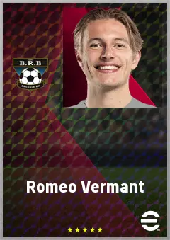 Romeo Vermant eFootball 2026 player card, 70 OVR CF