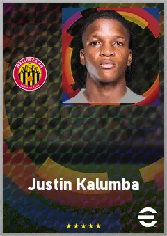 Justin Kalumba eFootball 2026 player card, 67 OVR RWF