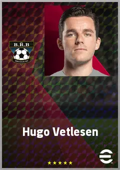 Hugo Vetlesen eFootball 2026 player card, 72 OVR CMF