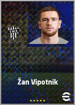 Žan Vipotnik eFootball 2026 player card, 74 OVR CF