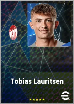 Tobias Lauritsen eFootball 2026 player card, 65 OVR CMF