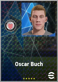 Oscar Buch eFootball 2026 player card, 65 OVR RWF