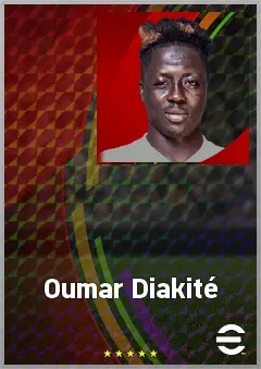 Oumar Diakité eFootball 2026 player card, 72 OVR CF