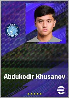 Abdukodir Khusanov eFootball 2026 player card, 77 OVR CB