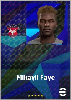 Mikayil Faye eFootball 2026 player card, 72 OVR CB
