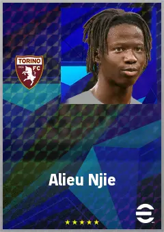 Alieu Njie eFootball 2026 player card, 65 OVR LWF