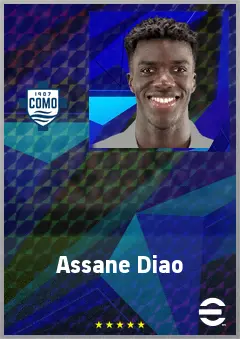 Assane Diao eFootball 2026 player card, 74 OVR LWF