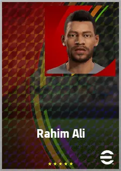 Rahim Ali eFootball 2026 player card, 65 OVR CF