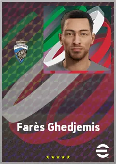 Farès Ghedjemis eFootball 2026 player card, 67 OVR RWF