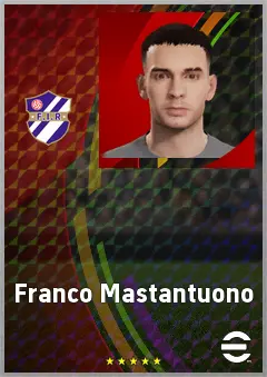 Franco Mastantuono eFootball 2026 player card, 73 OVR RWF