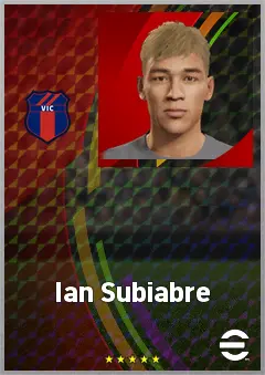 Ian Subiabre eFootball 2026 player card, 72 OVR RWF