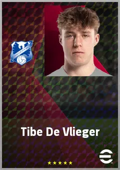 Tibe De Vlieger eFootball 2026 player card, 65 OVR AMF