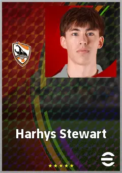Harhys Stewart eFootball 2026 player card, 64 OVR CMF