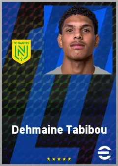 Dehmaine Tabibou eFootball 2026 player card, 67 OVR CMF