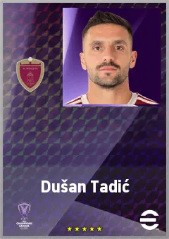 Dušan Tadić eFootball 2026 player card, 77 OVR LWF