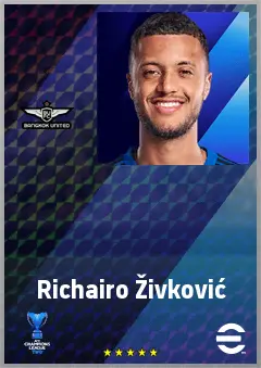 Richairo Živković eFootball 2026 player card, 70 OVR CF