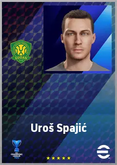Uroš Spajić eFootball 2026 player card, 72 OVR CB