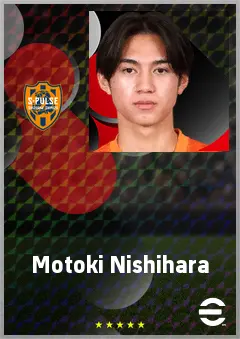 Nishihara Motoki eFootball 2026 player card, 64 OVR LWF
