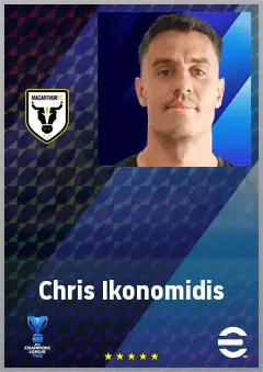 Chris Ikonomidis eFootball 2026 player card, 70 OVR LWF