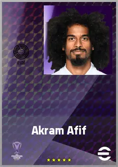 Akram Afif eFootball 2026 player card, 75 OVR LWF