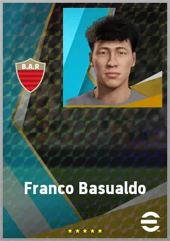 Franco Basualdo eFootball 2026 player card, 64 OVR RWF
