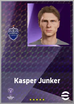Kasper Junker eFootball 2026 player card, 70 OVR CF