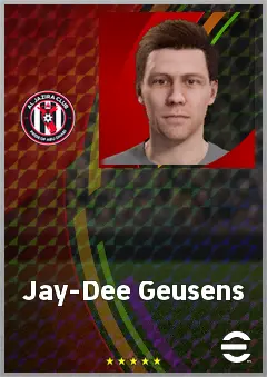Jay-Dee Geusens eFootball 2026 player card, 66 OVR CMF
