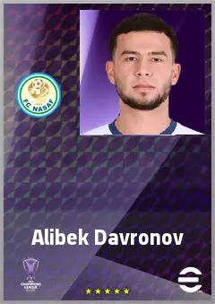 Alibek Davronov eFootball 2026 player card, 67 OVR CB