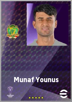 Munaf Younus eFootball 2026 player card, 66 OVR CB