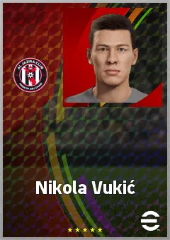 Nikola Vukić eFootball 2026 player card, 65 OVR DMF
