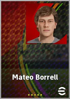 Mateo Borrell eFootball 2026 player card, 62 OVR DMF
