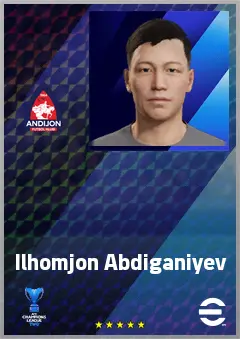 Ilhomjon Abdiganiyev eFootball 2026 player card, 64 OVR AMF