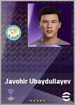 Javohir Ubaydullayev eFootball 2026 player card, 62 OVR DMF