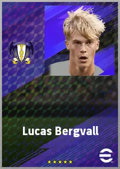 Lucas Bergvall eFootball 2026 player card, 75 OVR CMF