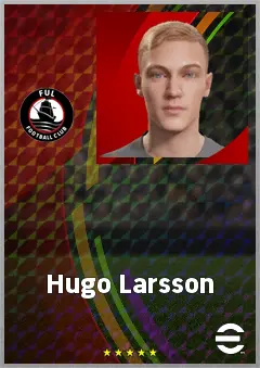 Hugo Larsson eFootball 2026 player card, 76 OVR CMF